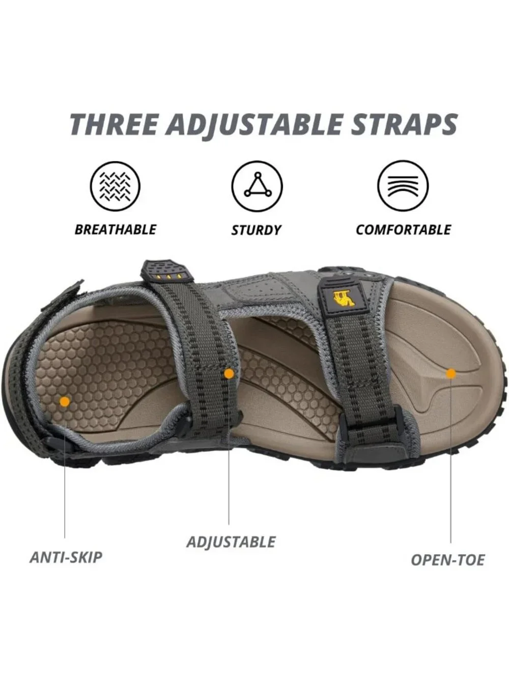 Men's Grey Comfort Leather Waterproof Athletic Arch Support Hiking Sandal Shoes